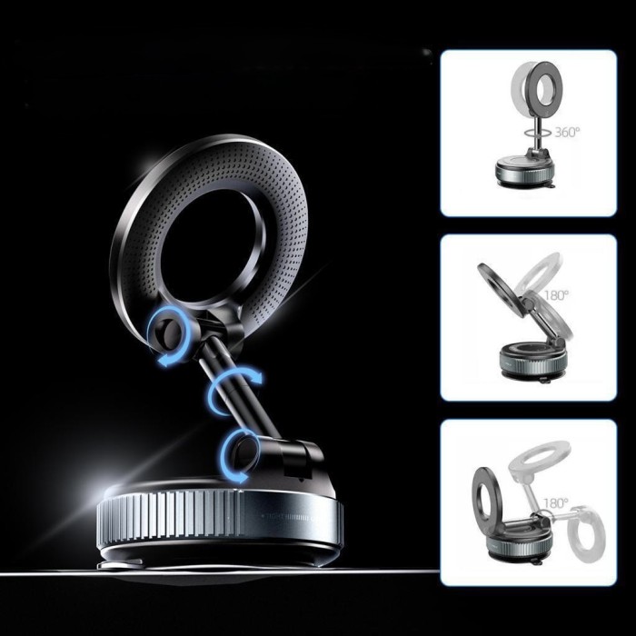 Автомобільний тримач XO C169 Vacuum suction cup locking magnetic suction bracket (with magnet ring) Black